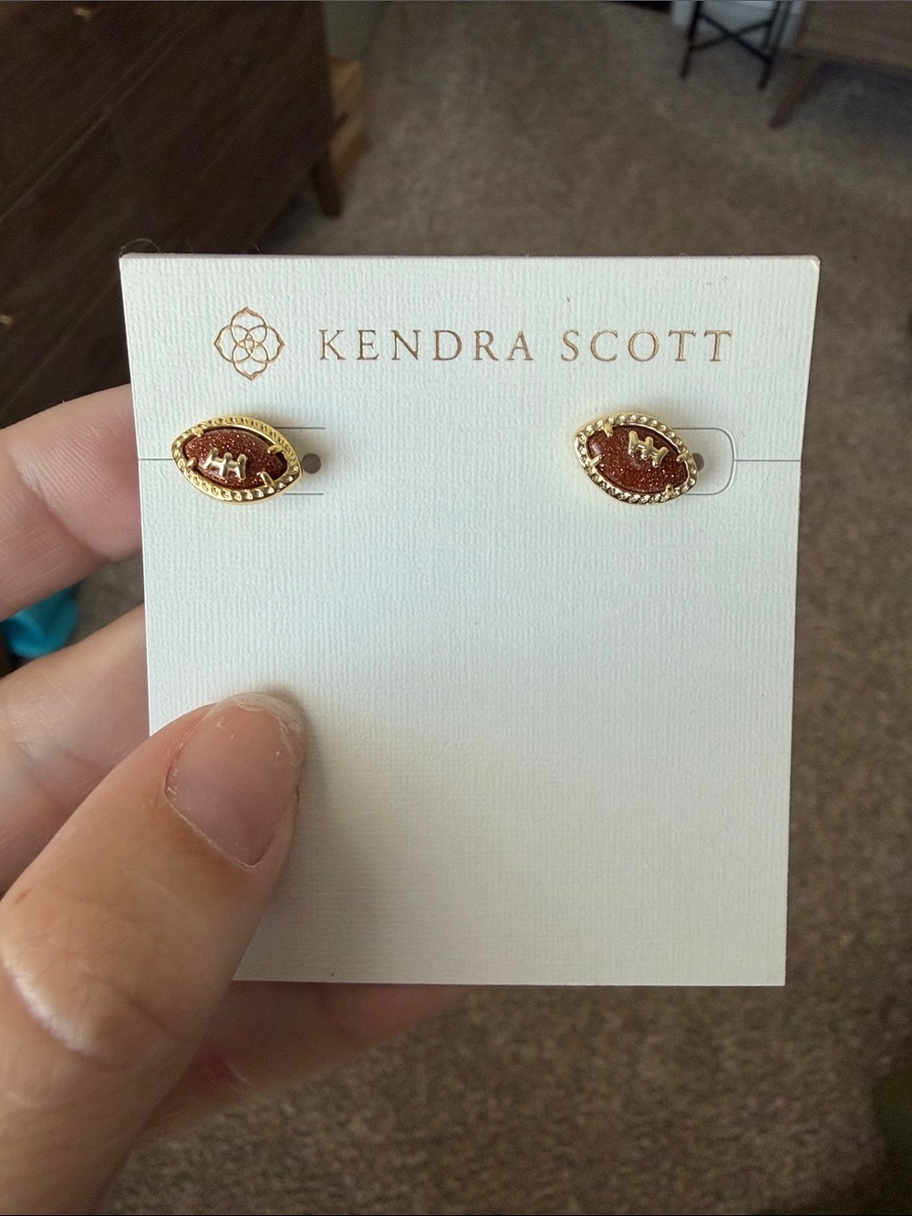 Kendra Scott Gold and Burnt Orange Oval Stud Earrings